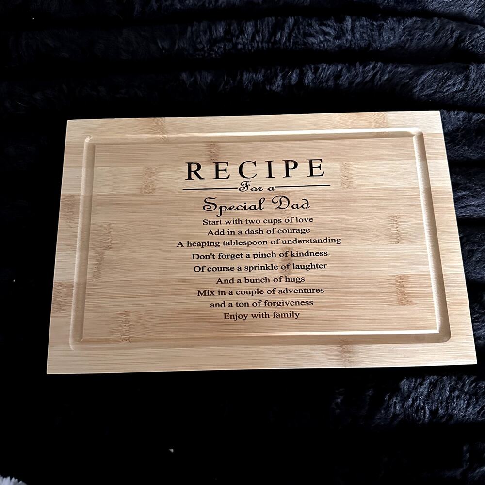 Wood Cutting Board Gift Fathers Day Dad Recipe NEW